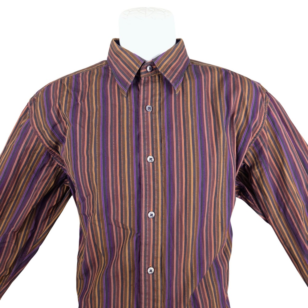 Robert Graham Mens Large Purple Brown Striped Long Sleeve Button Down Shirt